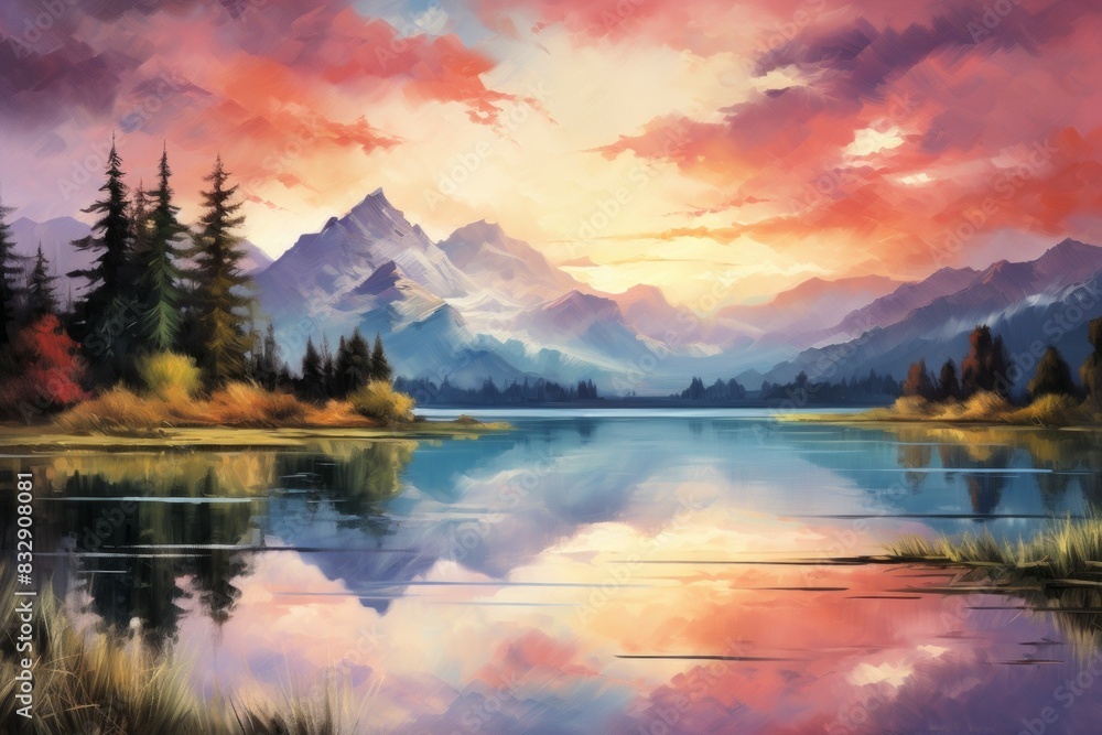 Obraz premium Lakeside reflections - Generative AI