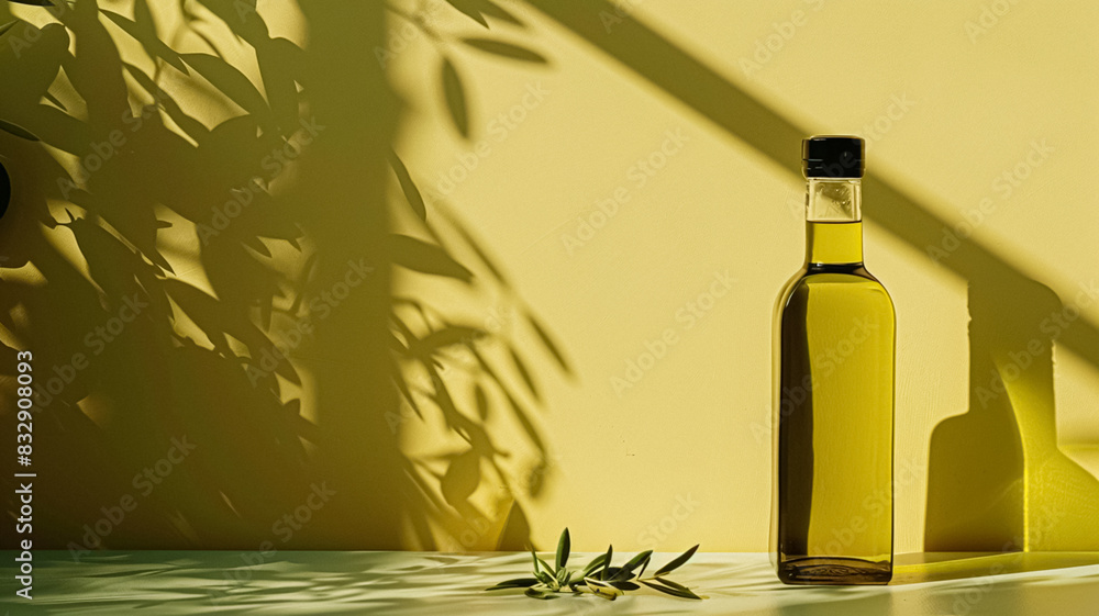 Olive oil bottle ad background with copyspace, vegetable oil commercial produce, food industry and retail concept Olive oil bottle ad background with copyspace, vegetable oil commercial produce, food industry and retail concept