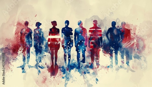 Wallpaper Mural Abstract watercolor painting of a diverse group of people standing in unity, with vibrant colors and a sense of community and togetherness. Torontodigital.ca