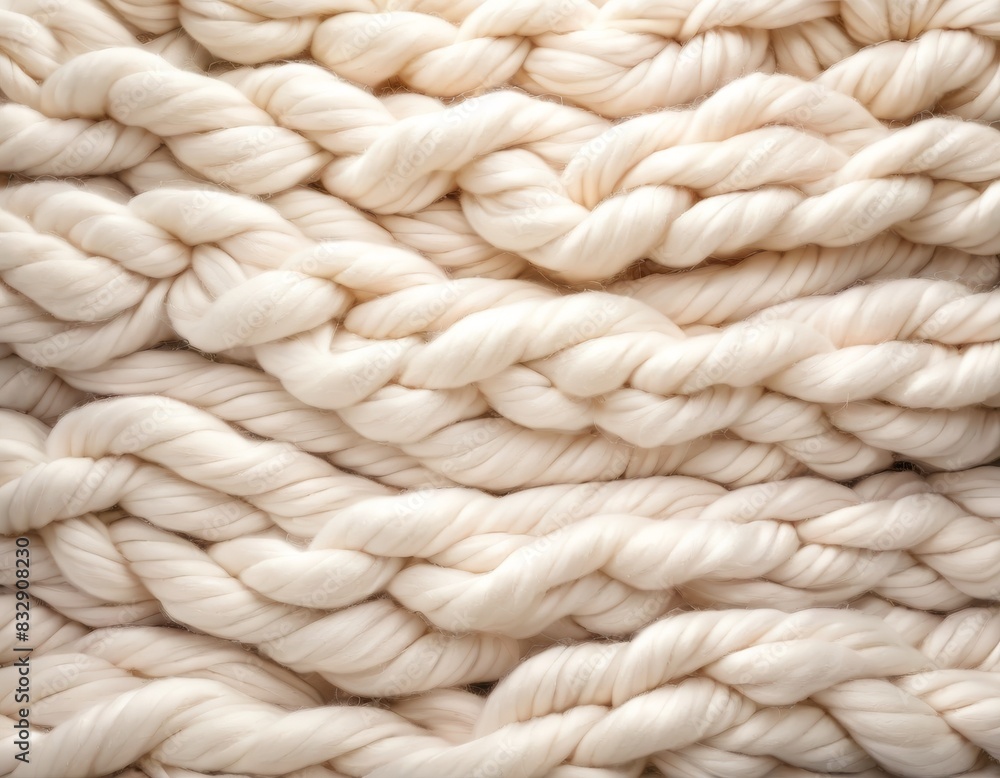 A high-resolution close-up of a cream-colored chunky knit wool texture, showing detailed yarn twists.. AI Generation A high-resolution close-up of a cream-colored chunky knit wool texture, showing detailed yarn twists.. AI Generation