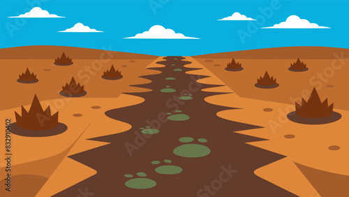 Swaths of muddy ground marked with deep s evidence of a hard days work collecting peat for the winter ahead.. Vector illustration