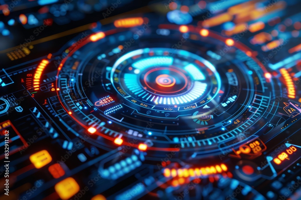 Emission reduction targets lower greenhouse gases, shown in a closeup of an advanced emission tracking device, detailed with HUD holographic data Emission reduction targets lower greenhouse gases, shown in a closeup of an advanced emission tracking device, detailed with HUD holographic data