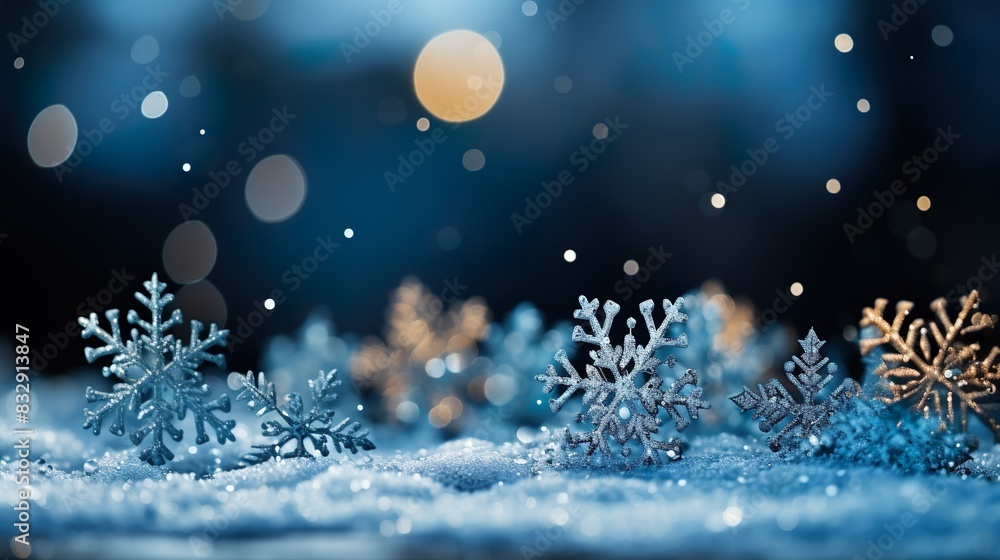 Fototapeta premium Beautiful decorative snowflakes in the snow agains