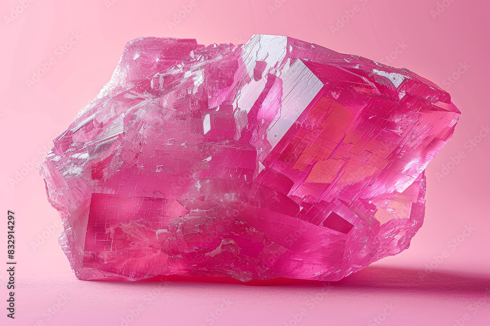 Tourmaline on a pastel magenta background. Concept of healing and protection. Generative Ai. Tourmaline on a pastel magenta background. Concept of healing and protection. Generative Ai.