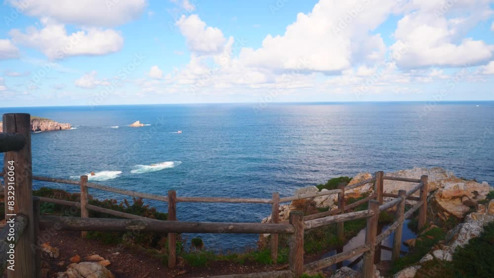 Seascape of Atlantic ocean and Asturias rocky coast at Cape Penas. Sea shore with high cliffs in north Spain. Seascape of Atlantic ocean and Asturias rocky coast at Cape Penas. Sea shore with high cliffs in north Spain.