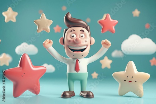 satisfied businessman giving fivestar rating excellent customer service 3d illustration photo
