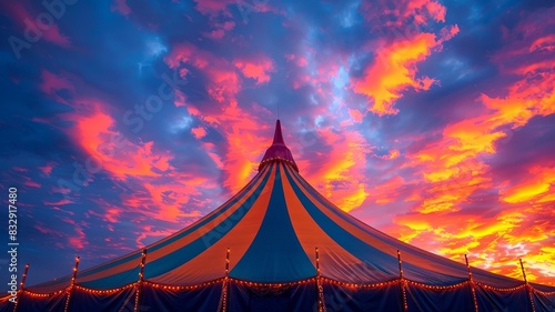 Majestic circus tent under a vibrant sunset sky © PRI