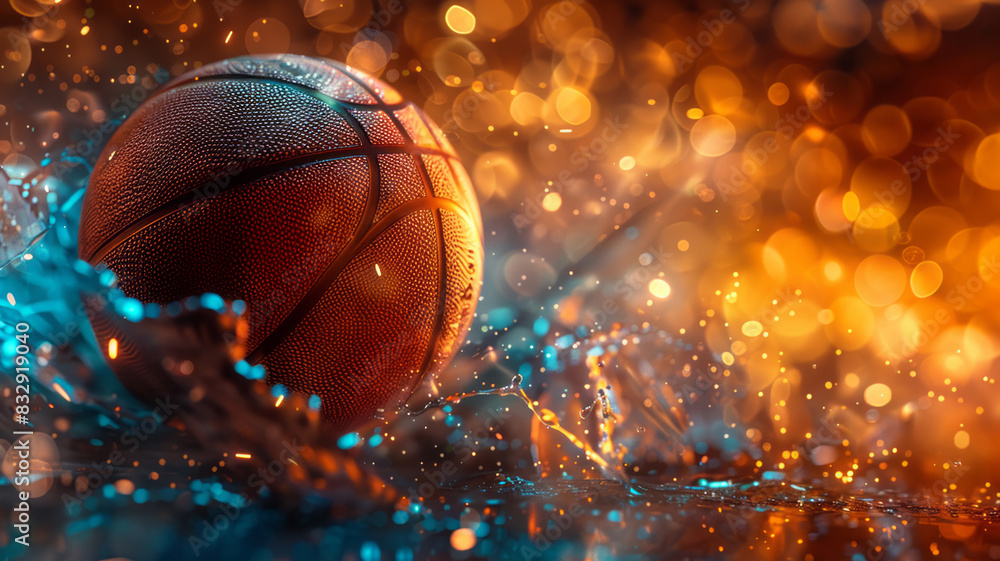 Vibrant basketball game announcement with dynamic splashes of team colors Vibrant basketball game announcement with dynamic splashes of team colors