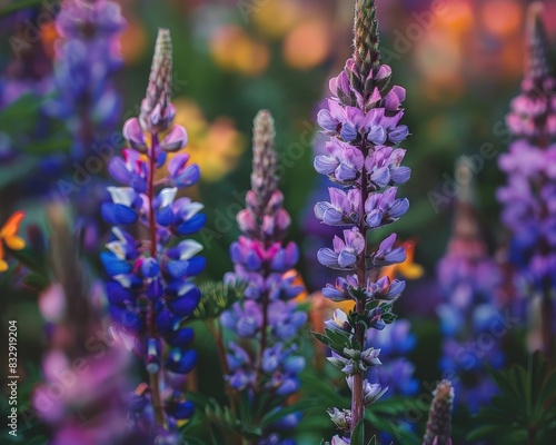 Macro shot of colorful flowers blooming in a botanical garden within the park