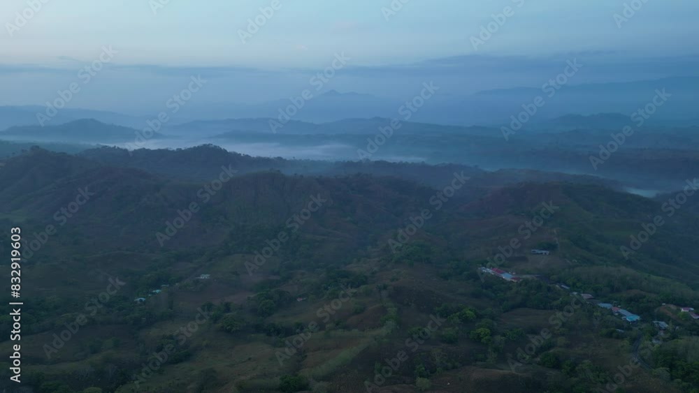 Drone's perspective of the sunrise highlighting the scenic mountains in the valley of Tonosi. Drone's perspective of the sunrise highlighting the scenic mountains in the valley of Tonosi.