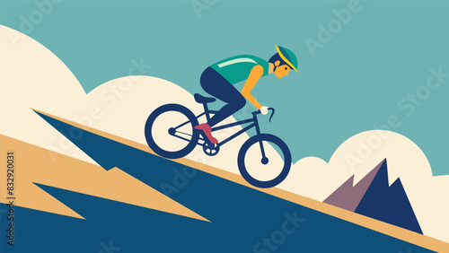 With a flick of their wrist the rider takes a sharp turn off a jump and heads down a steep technical downhill section ly avoiding a crash.. Vector illustration