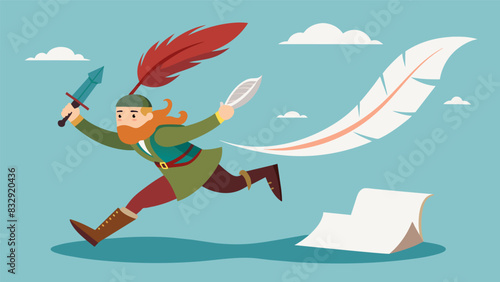 The quill dances across the page capturing the thrill of being a Viking warrior in a reenactment of a historic battle.. Vector illustration