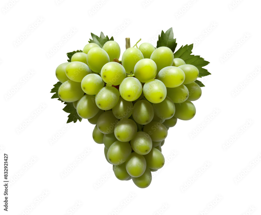 Bunch of green grapes with leaves isolated on transparent background Ai generative. Bunch of green grapes with leaves isolated on transparent background Ai generative.
