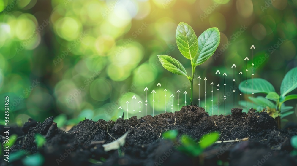 Green seedling with a bar chart overlay showing progress and financial growth Green seedling with a bar chart overlay showing progress and financial growth
