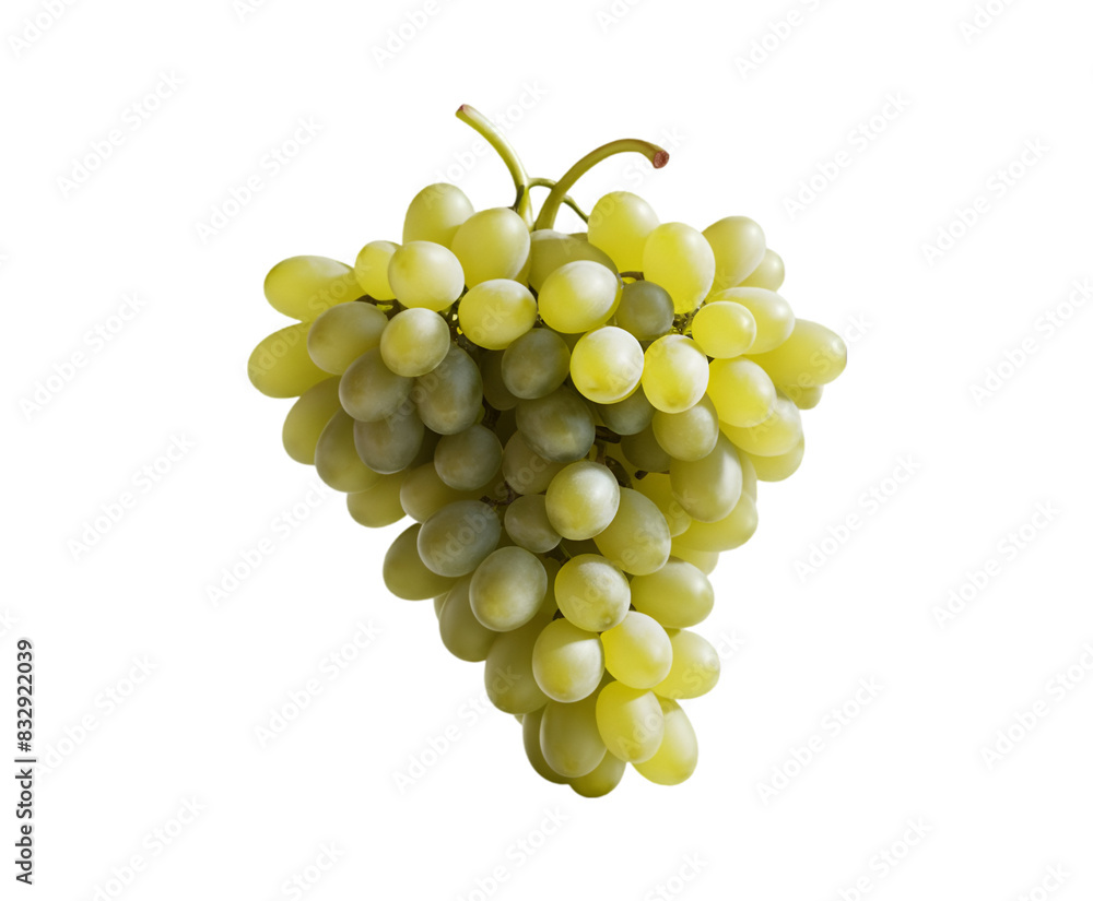Bunch of green grapes with leaves isolated on transparent background Ai generative. Bunch of green grapes with leaves isolated on transparent background Ai generative.