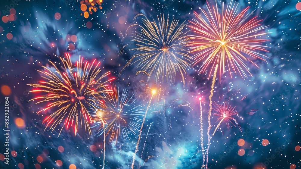 Fototapeta premium Colorful fireworks display lighting up the festive night sky