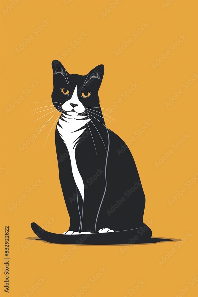 Obraz premium Black and White Cat on Yellow Background