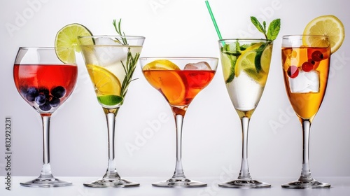 Fresh cocktail glasses on a white backdrop