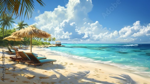 a tropical beach with sunbathing accessories  a summer holiday background 