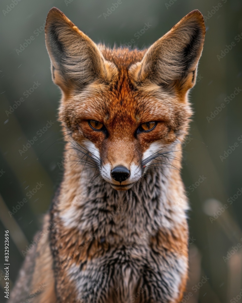 Fototapeta premium Mystic portrait of Bengal Fox, copy space on right side, Anger, Menacing, Headshot, Close-up View Isolated on black background