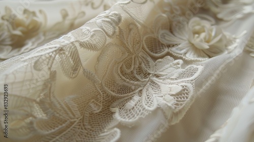 Delicate lace detail intricately woven into a wedding gown
