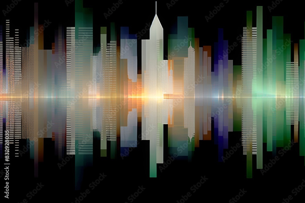Obraz premium Abstract cityscape and reflection illustration with pastel silhouette skyscrapers and their reflections on a black background