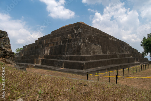 Main pyramid with temple at Tazumal Park archaeological site in El Salvador. photo