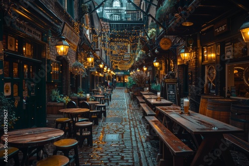 Long Narrow Street With Tables and Benches