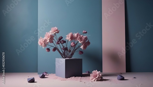 muted tones of dusty pink and dark purple surreal combination with minimalist compositions, evoking a sense of calmness, artistic installations, simple bare minimalist style 3d compositions, decoratio