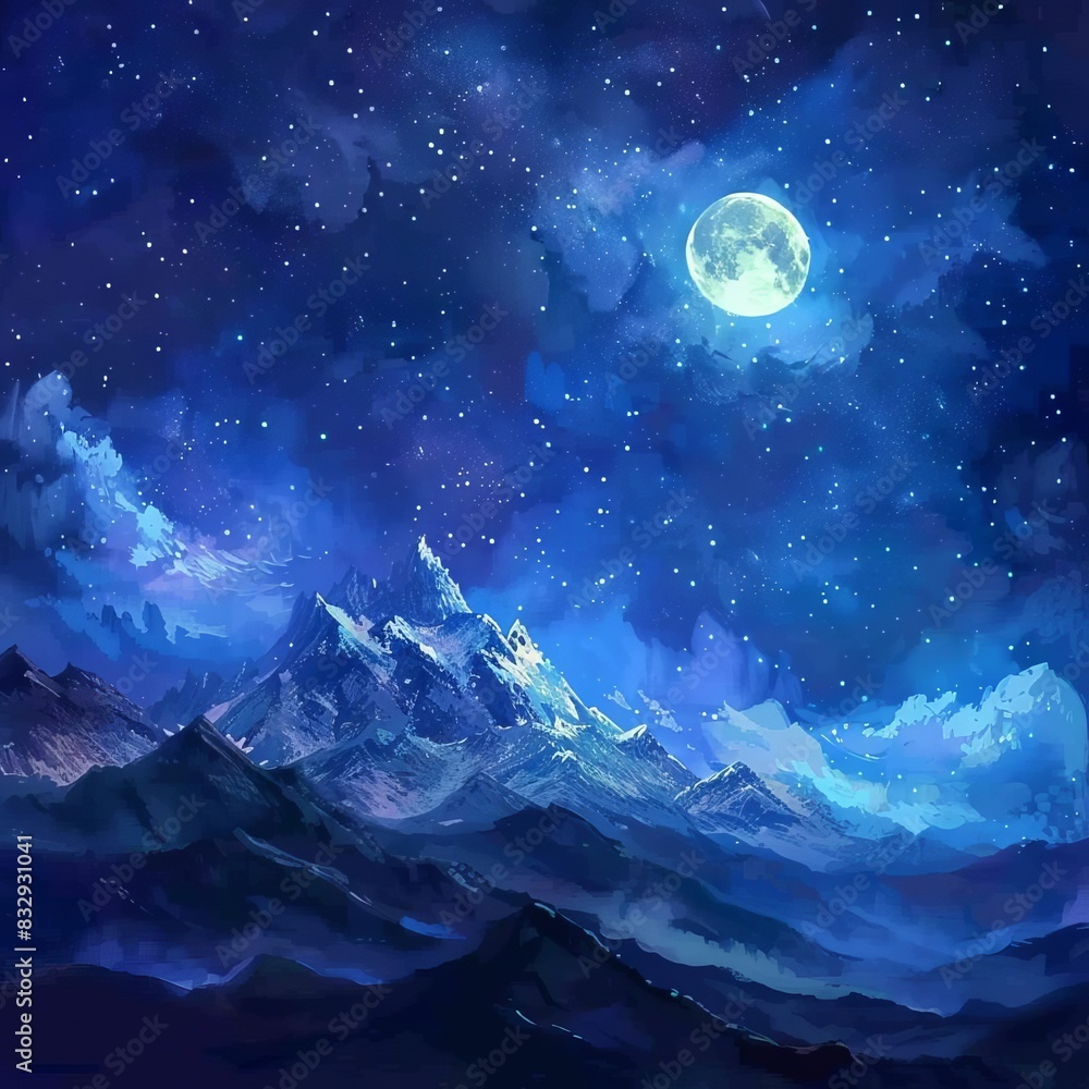 enchanting nightscape in the mountains starry sky and glowing moonlight digital painting enchanting nightscape in the mountains starry sky and glowing moonlight digital painting