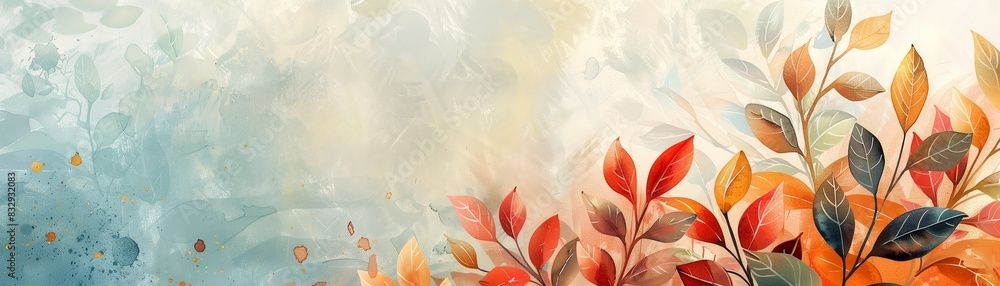 A painting of a tree with leaves in various colors, including red, orange, and blue. The painting has a calming and peaceful mood, with the colors blending together to create a serene atmosphere A painting of a tree with leaves in various colors, including red, orange, and blue. The painting has a calming and peaceful mood, with the colors blending together to create a serene atmosphere