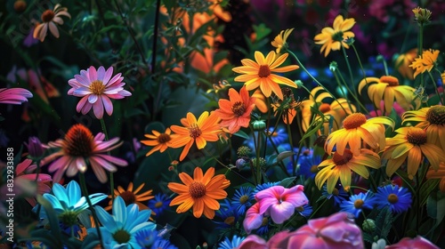 Fresh colors of flowers in a natural garden