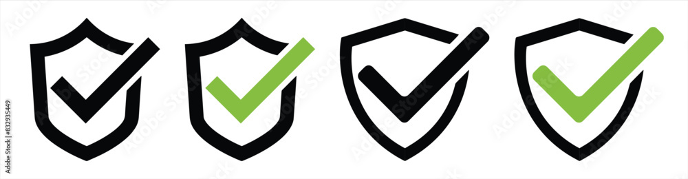 Shield check mark icon. Security shield protection icon with tick symbol. Protection approve sign. Shield check mark icon. Security shield protection icon with tick symbol. Protection approve sign.
