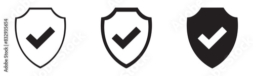 Shield check mark icon. Security shield protection icon with tick symbol. Protection approve sign.