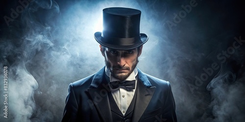 Victorian era top hat and suit on a mysterious man in shadows
