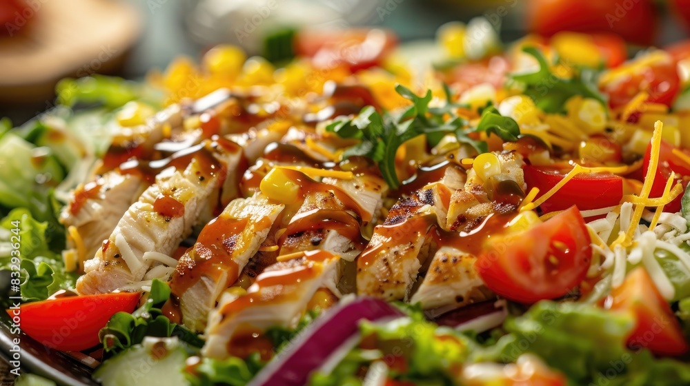 Fresh chicken salad with cheese in a close up view Fresh chicken salad with cheese in a close up view
