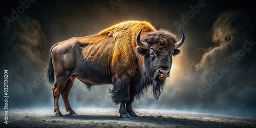 Majestic bison standing proudly in the dark photo
