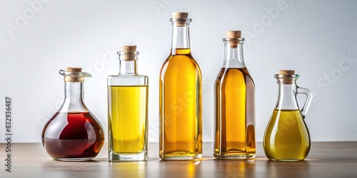 Minimalist composition of oil and vinegar bottles on a white background