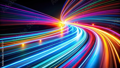 Colorful light trails in motion on black background