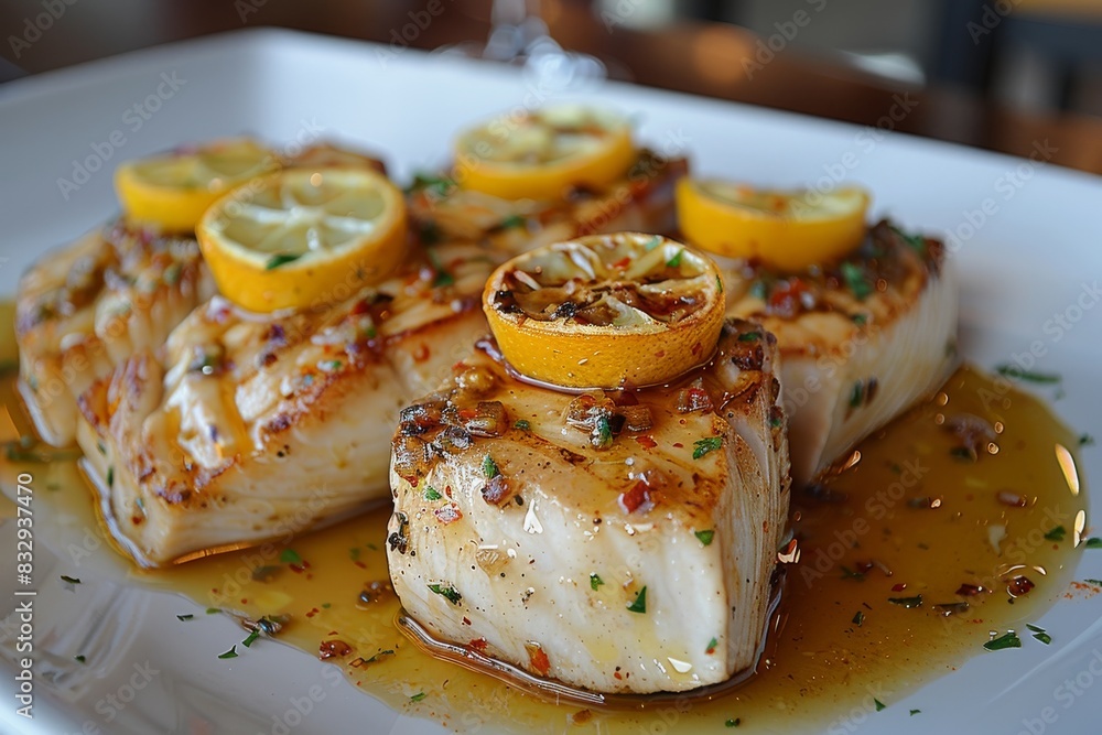 White Plate With Fish in Sauce White Plate With Fish in Sauce
