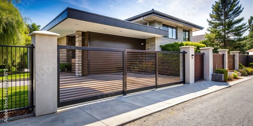 Automatic driveway gates in a modern style house © wasan