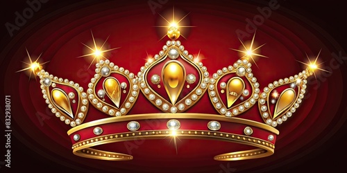 Regal logo design featuring a golden crown with shining gems encrusted on a royal red background photo