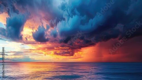 Colorful Twilight Sky with Golden Sunset and Dramatic Storm Clouds on the Horizon