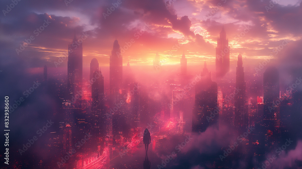 Sky view cityscape at dusk Sky view cityscape at dusk