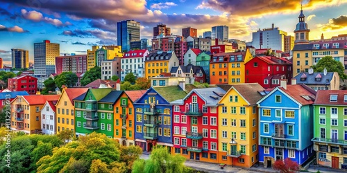 Colorful cityscape with buildings in vibrant colors meeting WCAG standards photo