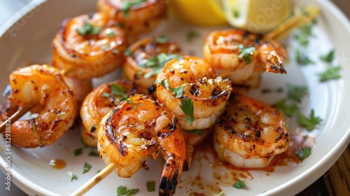 Appetizer of Skewered King Prawns Grilled to Perfection