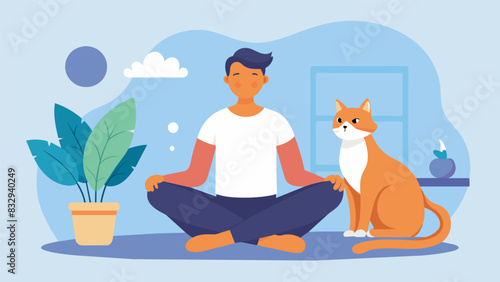A therapy session focuses on mindfulness and relaxation with the soothing presence of a therapy cat its gentle purring and soft fur calming anxious. Vector illustration