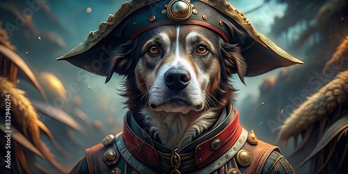 Swashbuckling pirate adventure dog in 4k wallpaper art inspired by game movie with action, humor, and supernatural elements photo