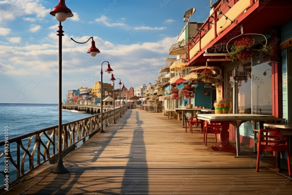 Obraz premium Seaside boardwalks - Generative AI