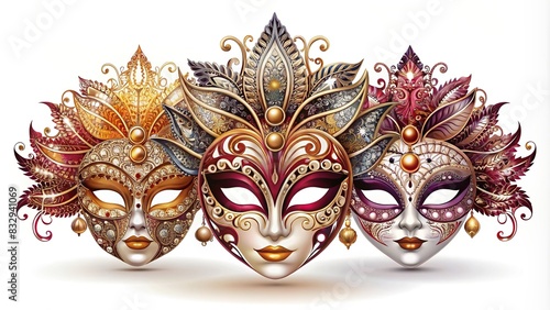 Beautiful Venetian masquerade mask silhouettes on white background inspired by Venice